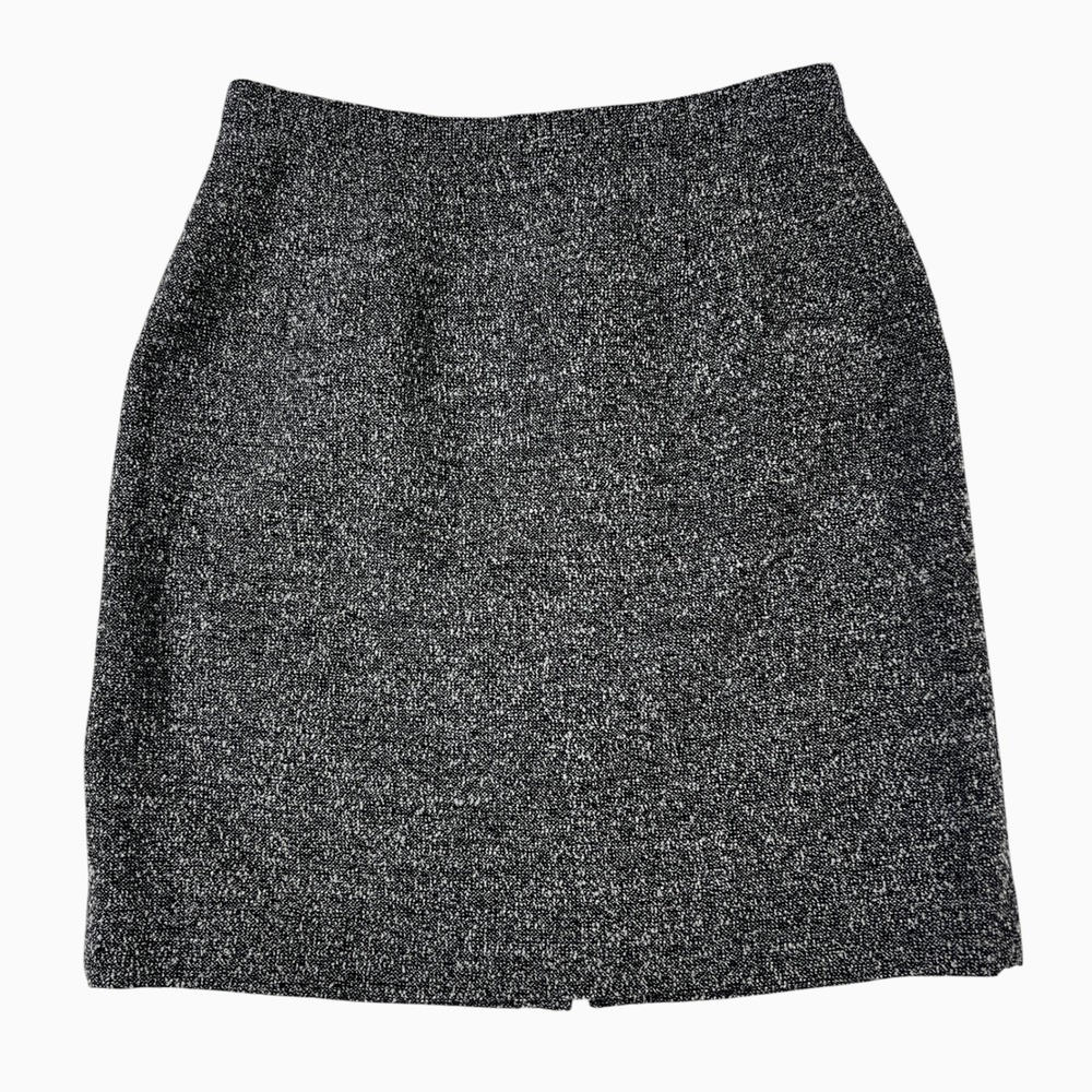 Talbots Petites Wool Tweed Pencil Skirt Black White Size 12P Made in USA